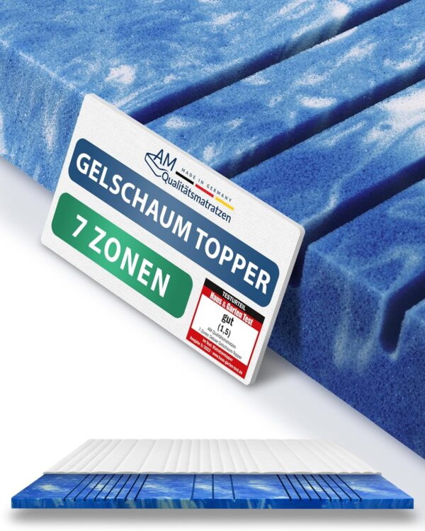7-Zone Deluxe Gel-Schaummatratzenauflage 160x200 cm, 8 cm hoch, RG 50, Lyocell