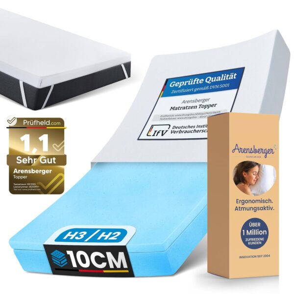 Arensberger Matratzenauflage 160x200 10cm H2/H3 Gel Memory-Schaum Waschbar