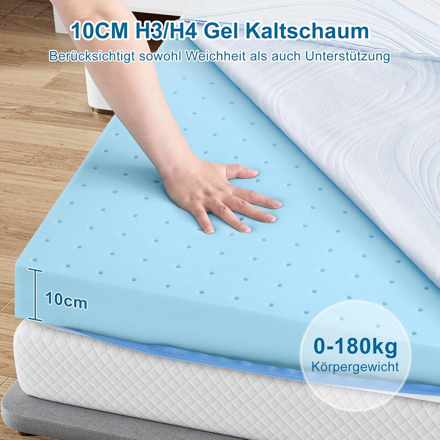 BedStory Matratzenauflage 160x200 H3/H4 10cm Gel-Cold-Foam Kern, Öko-Tex® zertifiziert