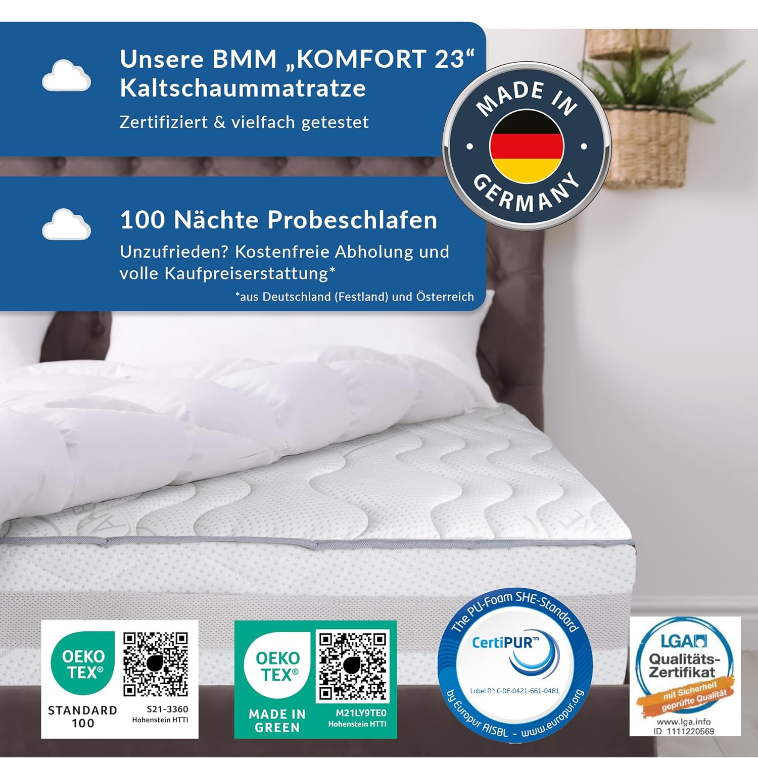 BMM Comfort Matratze Super XXL 160x200 H4 Extra Fest 7-Zonen Kaltschaum 23cm