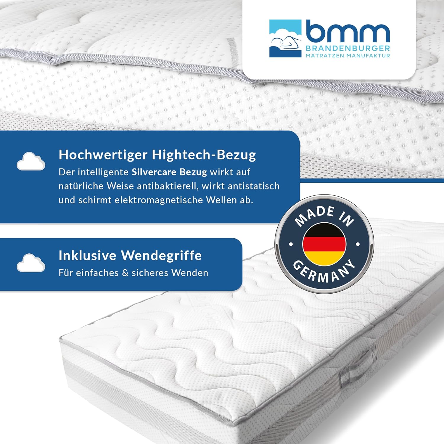 BMM Matratze 160x200 H4 Extra Fest 7-Zonen Kaltschaummatratze 23cm, Made in Germany