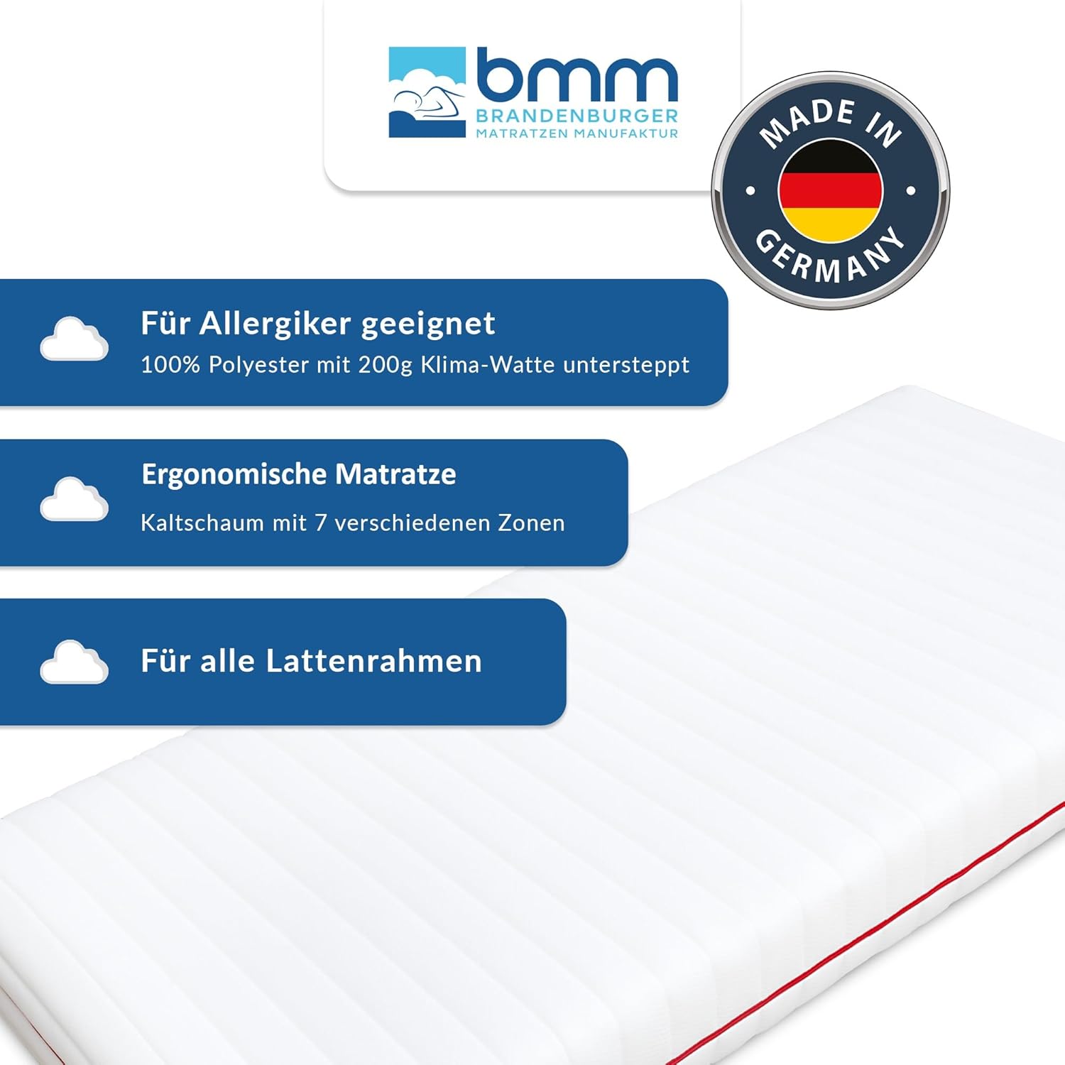 BMM Matratze 160x200 H5 7-Zonen Kaltschaummatratze Härtegrad 19, 19 cm hoch, Oeko-Tex