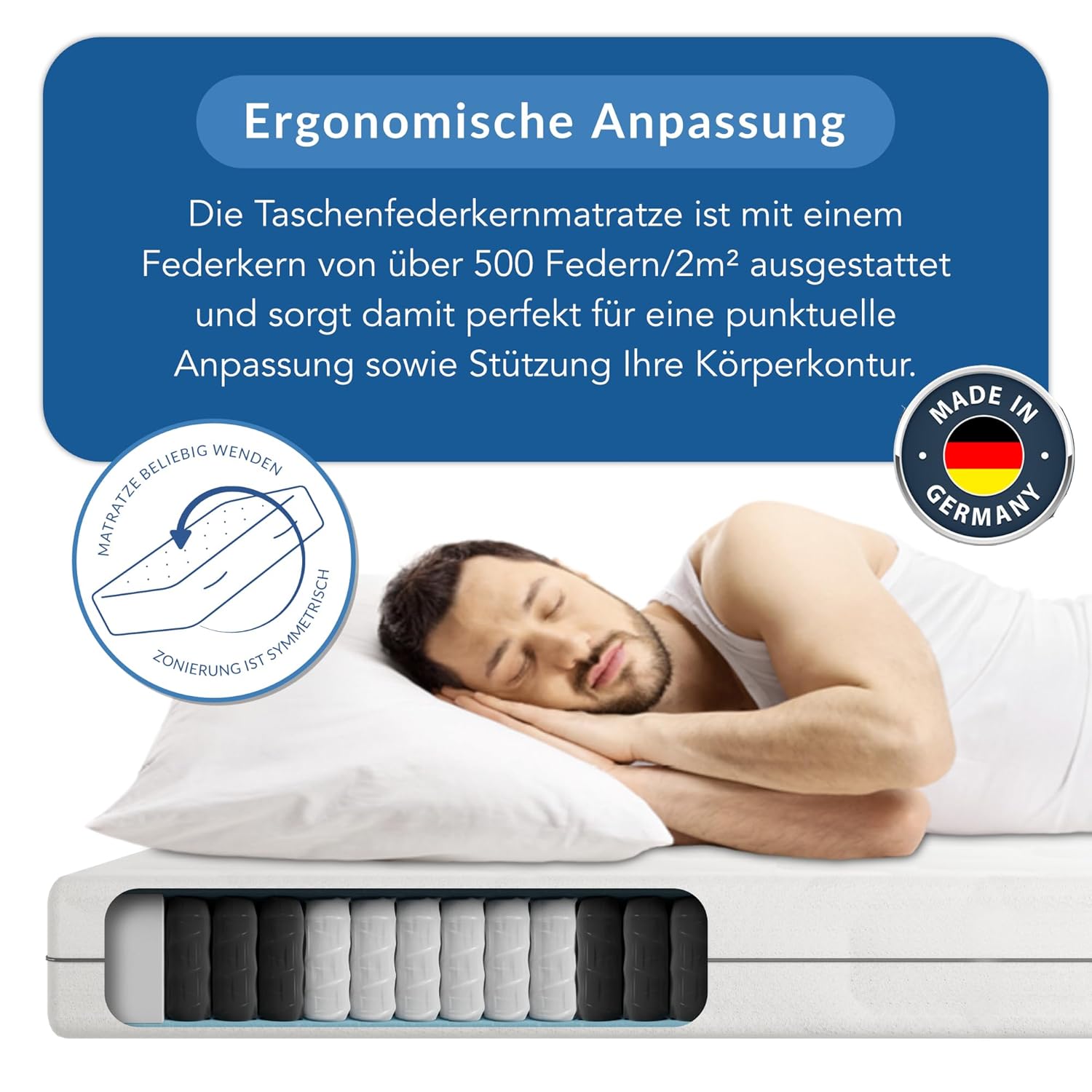 BMM Ortho Medic Taschenfederkernmatratze H3 160x200 7-Zonen, 21 cm, Oeko-Tex