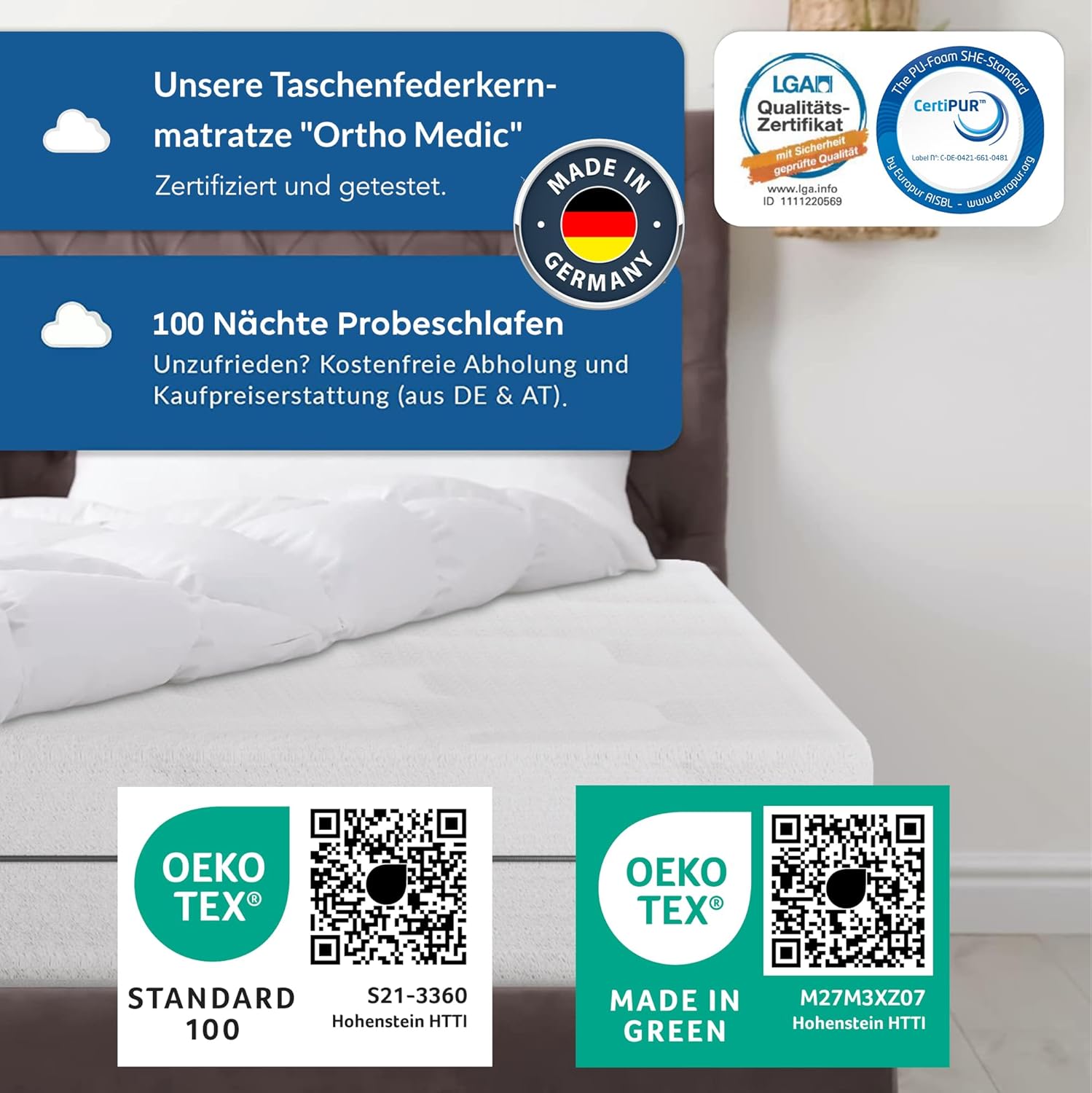 BMM Ortho Medic Taschenfederkernmatratze H3 160x200 7-Zonen, 21 cm, Oeko-Tex