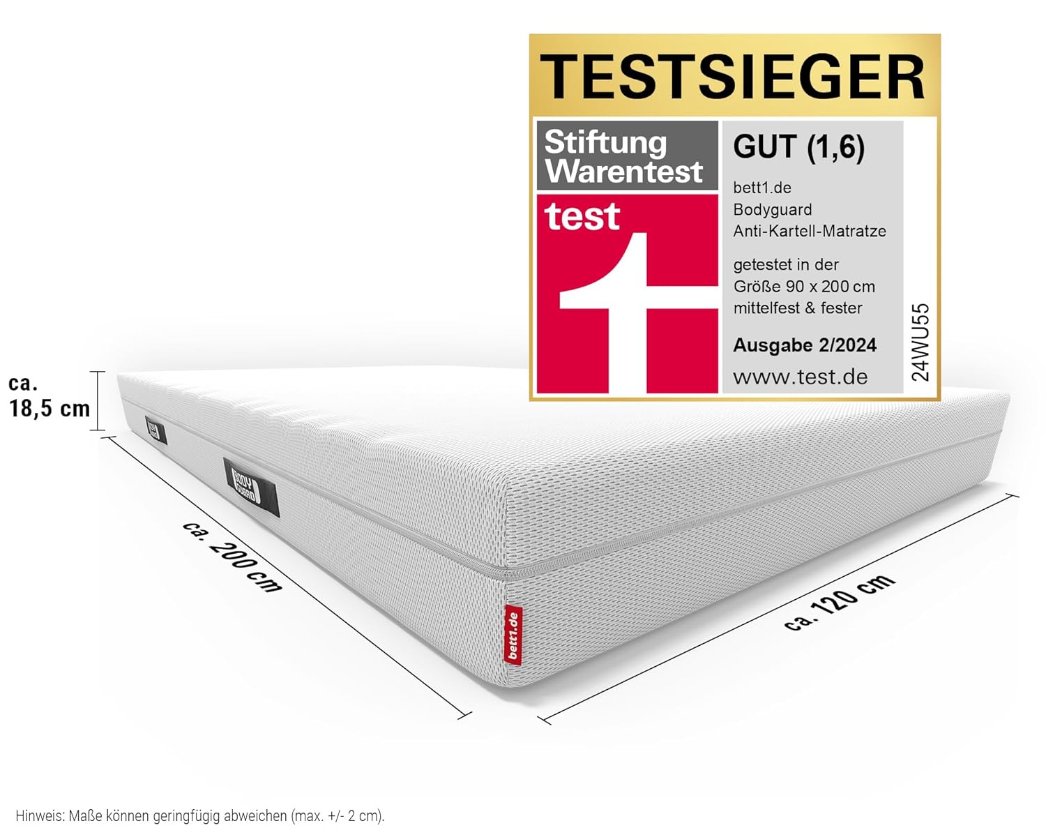 Bodyguard Anti-Cartel Matratze H3/H4 Medium Firm, Waschbarer Bezug 60°C, Oeko-Tex® 100