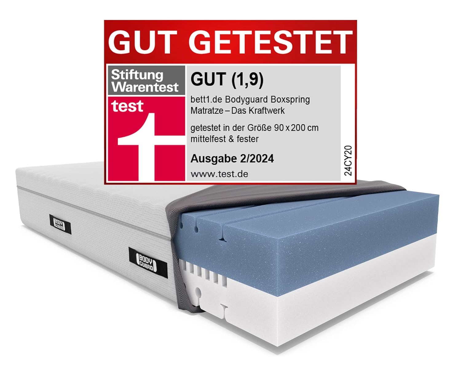 Bodyguard Boxspringbett 160x200 28cm 100% Vollschaum 2-Stufen-Härte Oeko-Tex