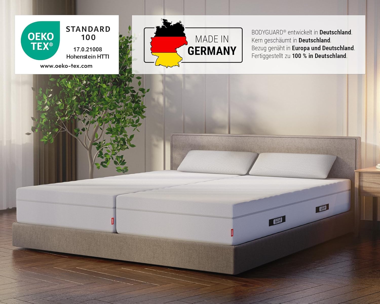 Bodyguard Boxspringbett 160x200 28cm 100% Vollschaum 2-Stufen-Härte Oeko-Tex