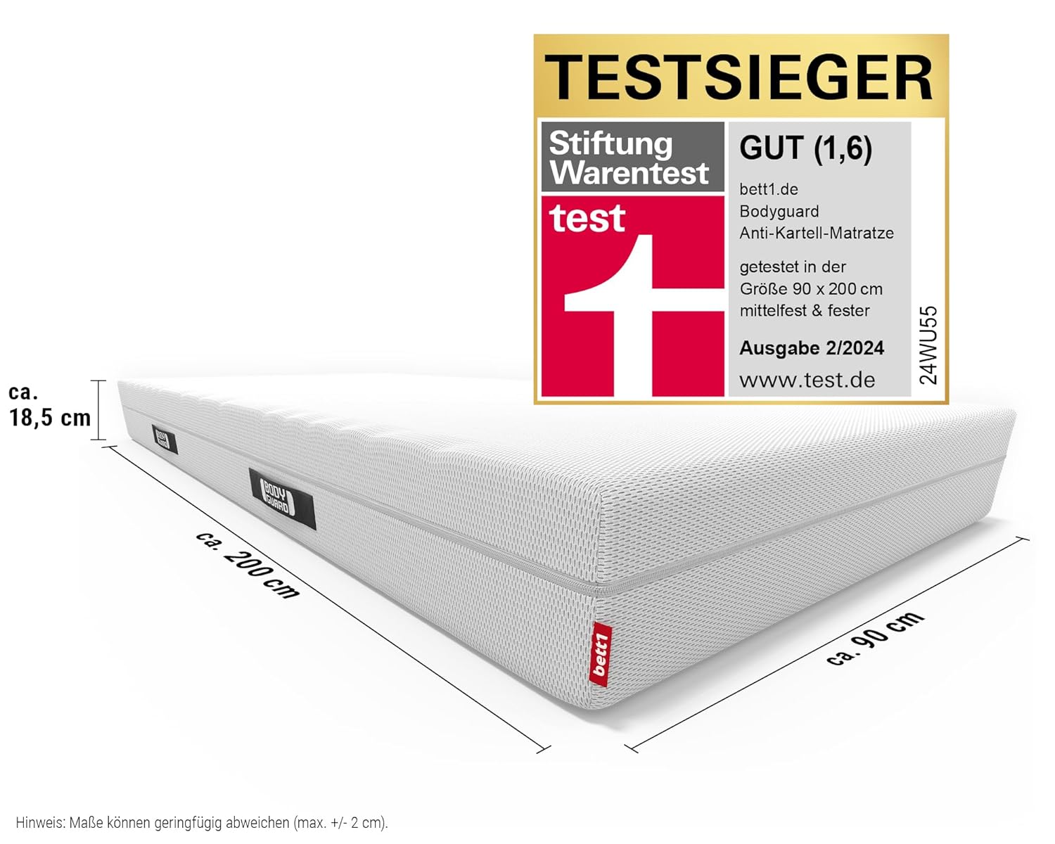 BODYGUARD Matratze Härtegrad 2 Höhenverstellbar 100 Nächte Probeliegen