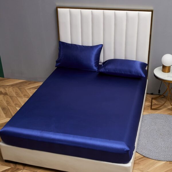 Damier Satin Spannbetttuch 180x200 Blau Glanz hochwertig bis 30 cm Matratze