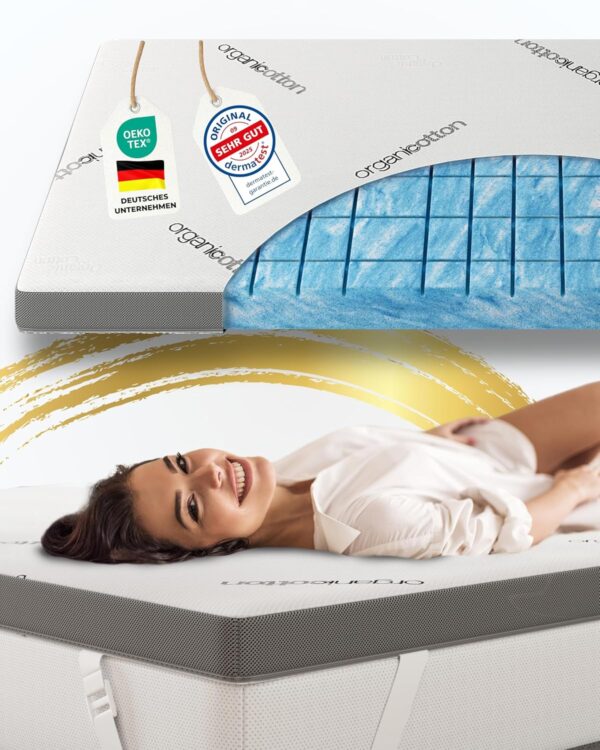 Deluxe Gel Topper 160x200 cm 8cm High RG 50 7-Zonen Cloud-Soft mit Bio-Baumwolle