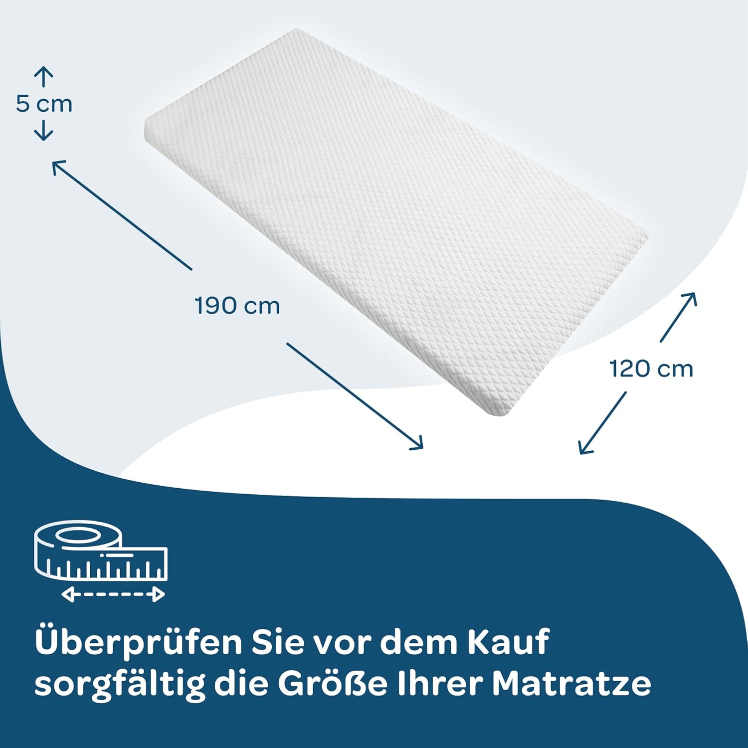DOLCI SOGNI Topper 100% Memory Foam 120x190 cm, 5 cm, kühlender Bezug, Made in Italy