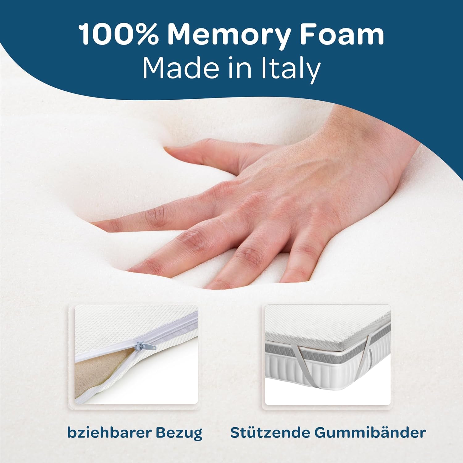 DOLCI SOGNI Topper 100% Memory Foam 120x190 cm, 5 cm, kühlender Bezug, Made in Italy