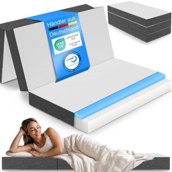 ELONEO Visco Matratze 160x200 cm, 15 cm Hoch, Faltbar, für Gäste & Reisen