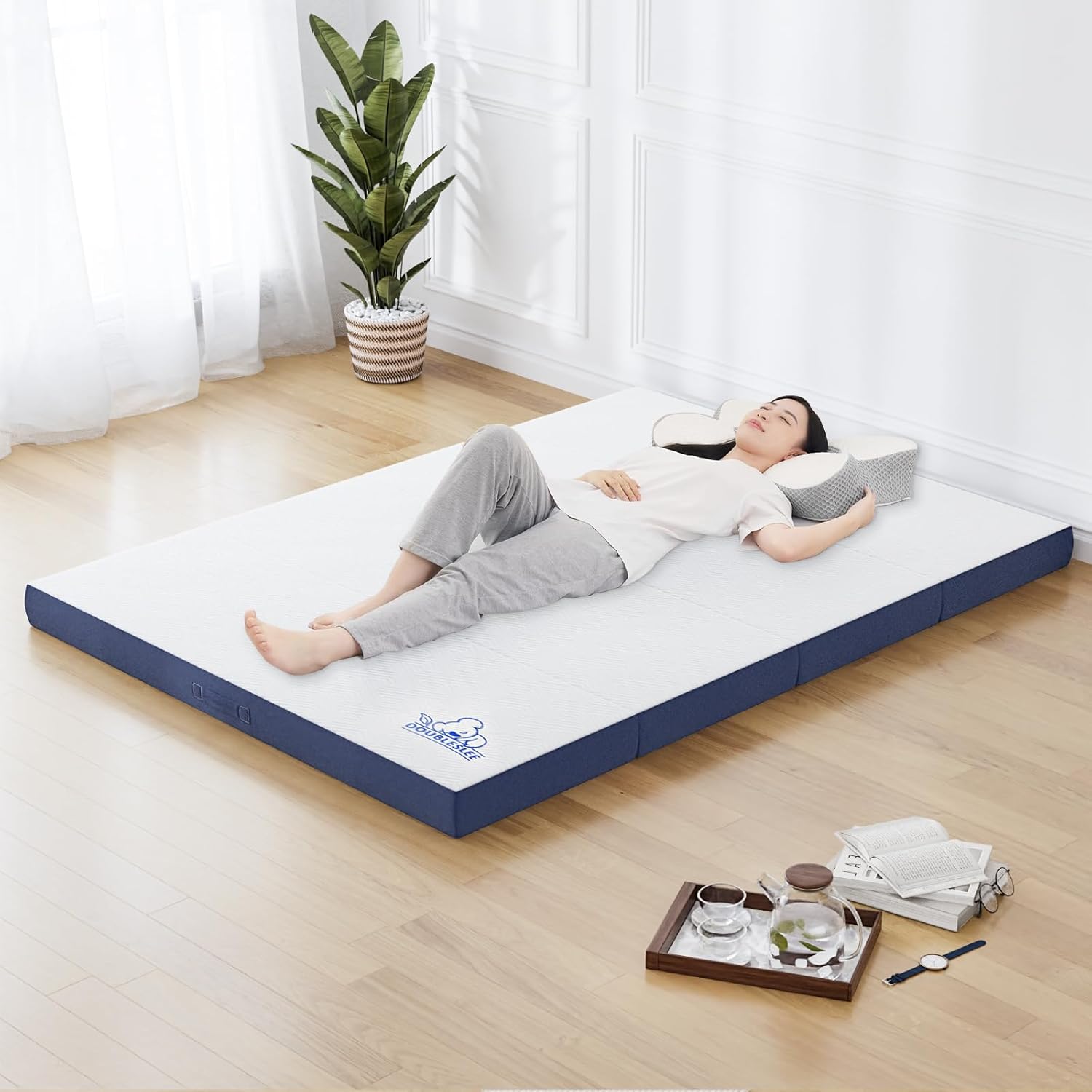 Folding Mattress 140 x 200 x 15 cm – 4-teilig, H3 Härte, Abnehmbarer Bezug
