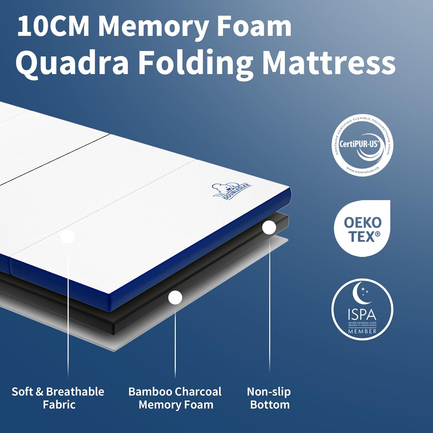 Folding Mattress 140 x 200 x 15 cm – 4-teilig, H3 Härte, Abnehmbarer Bezug