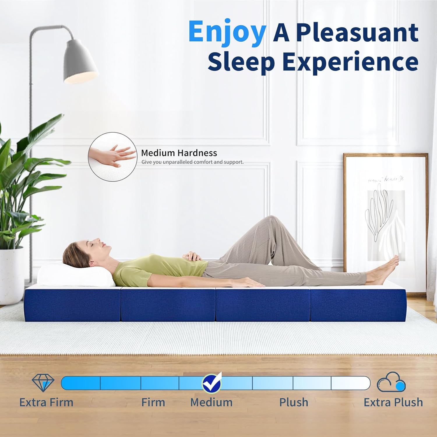 Folding Mattress 140 x 200 x 15 cm – 4-teilig, H3 Härte, Abnehmbarer Bezug