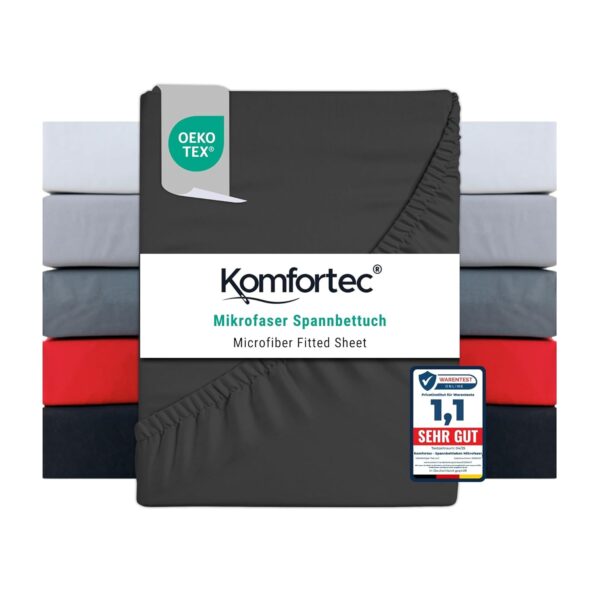Komfortec Microfaser Spannbetttuch 140x200, bis 30 cm Matratzenhöhe, anthrazit, Oeko-Tex, elastisch