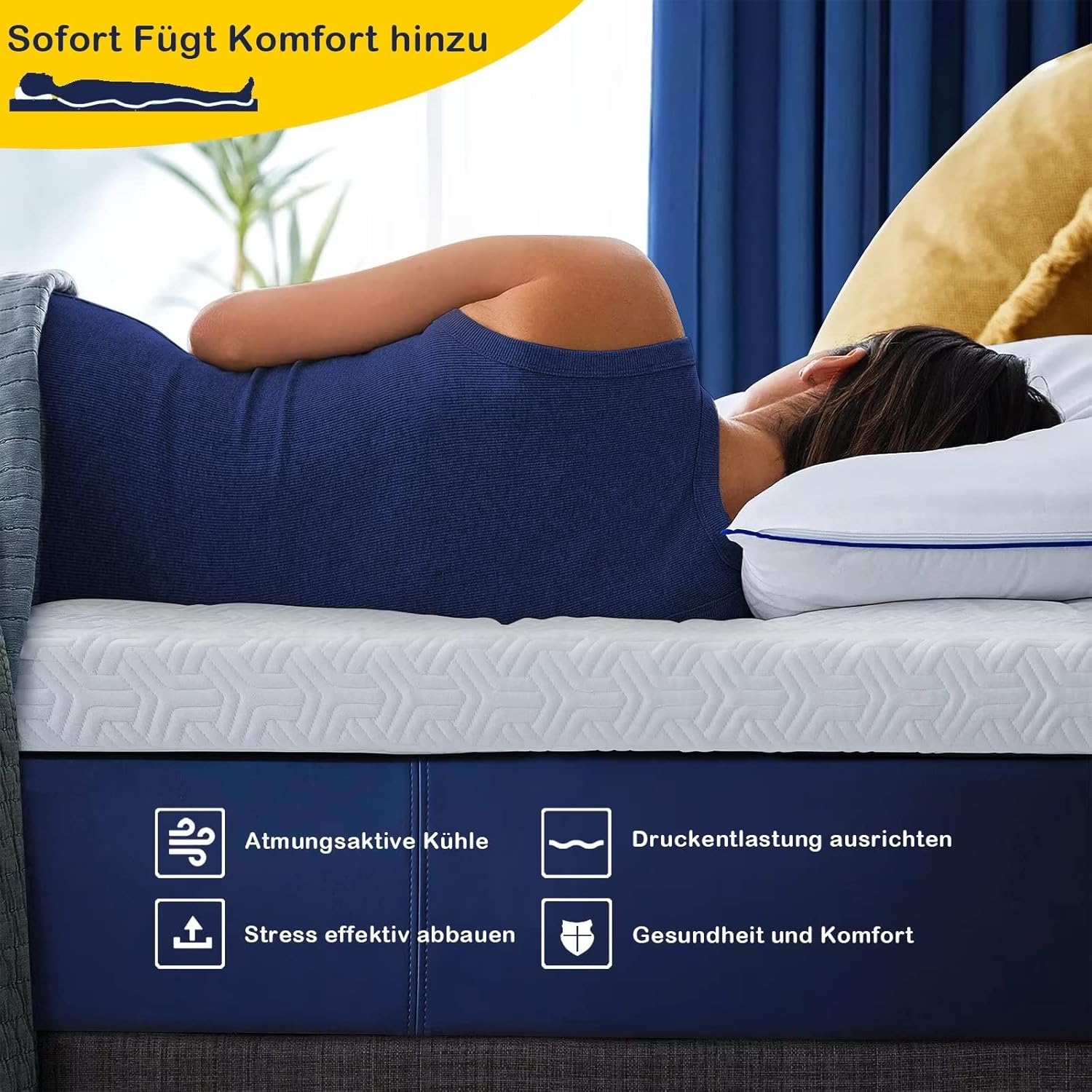 Memory Gel Schaummatratze Topper H2/H3, 180x200 cm, 7,5 cm, Oeko-Tex®