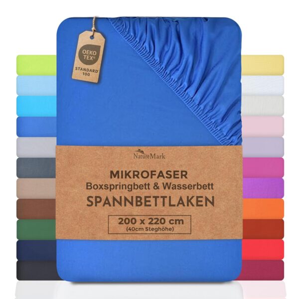 NatureMark Mikrofaser Spannbetttuch 200x220 cm, 40 cm Höhe, 100 % Polyester, Royal Blue