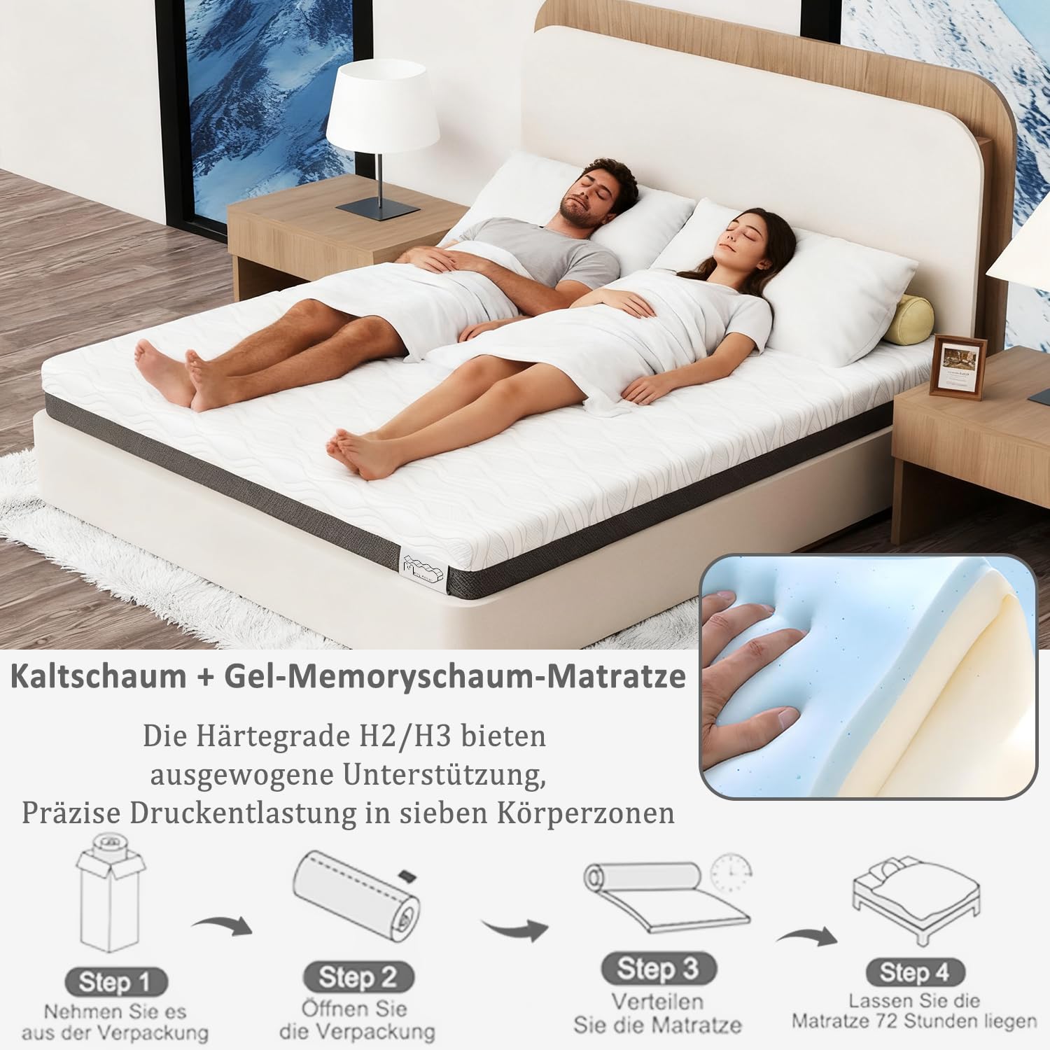 SleepWell Matratze 160x200x16cm H3 7-Zonen Kaltschaum Memory-Komfort