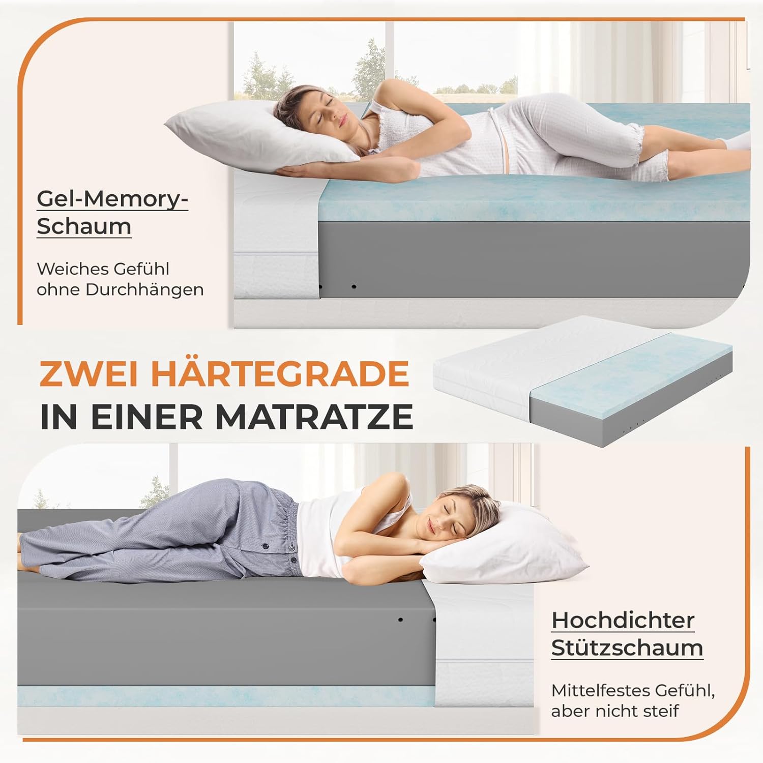 Sweetnight 120x200 Matratze 5-Zonen Kaltschaum H2 mit Gel Memory & Bambus-Kohle