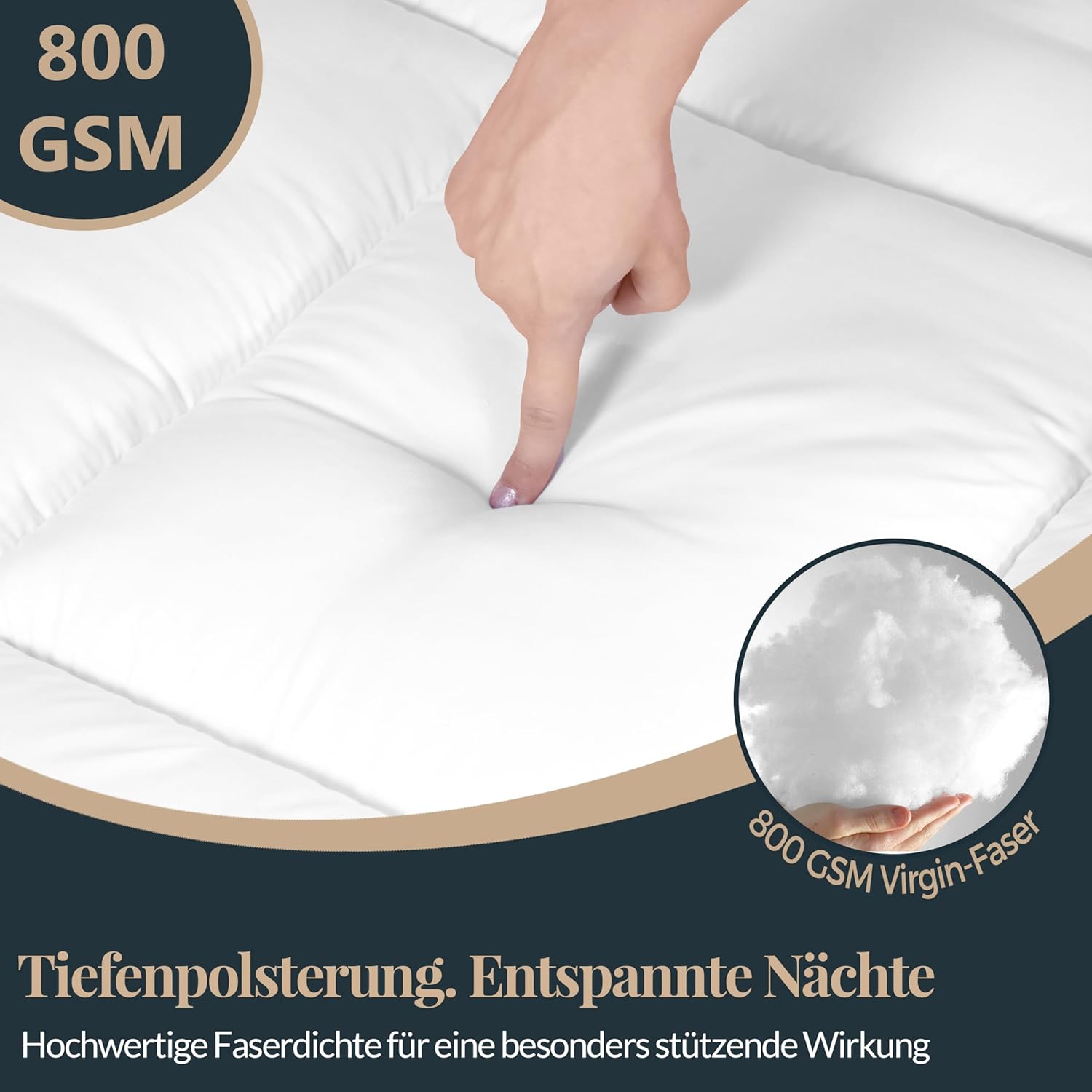 Topper 160x200 cm 5cm 800g/m² Ultra-Comfort Hochwertige Matratzenauflage mit Anti-Rutsch-Ecken