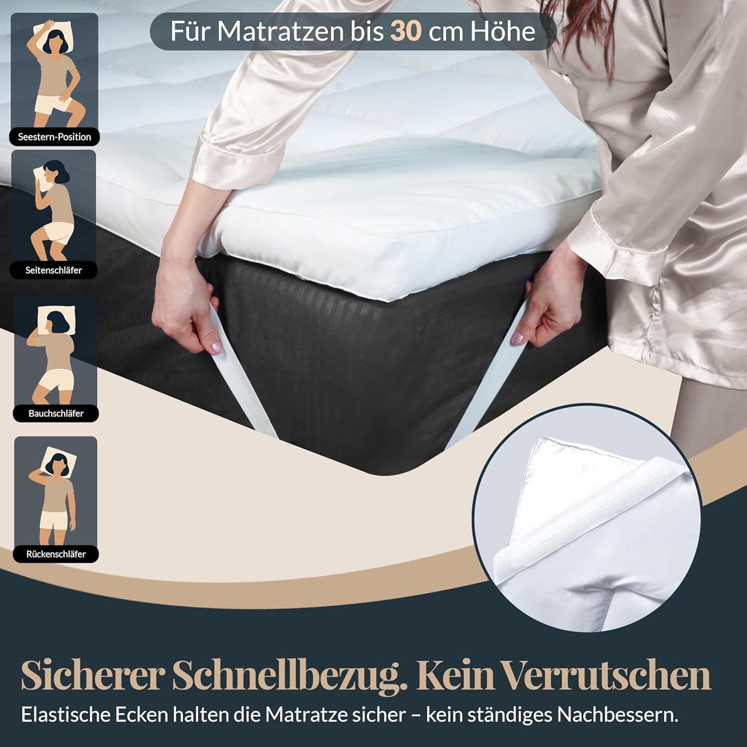 Topper 160x200 cm 5cm 800g/m² Ultra-Comfort Hochwertige Matratzenauflage mit Anti-Rutsch-Ecken