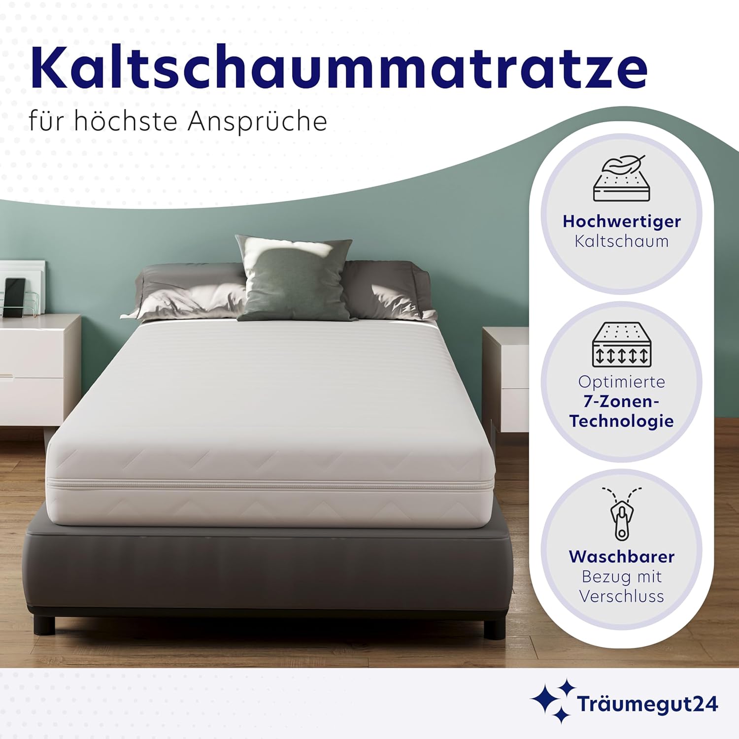 Träumegut24 Matratze 7-Zonen Kaltschaum H2/H3 12cm 160x200cm ÖkoTex