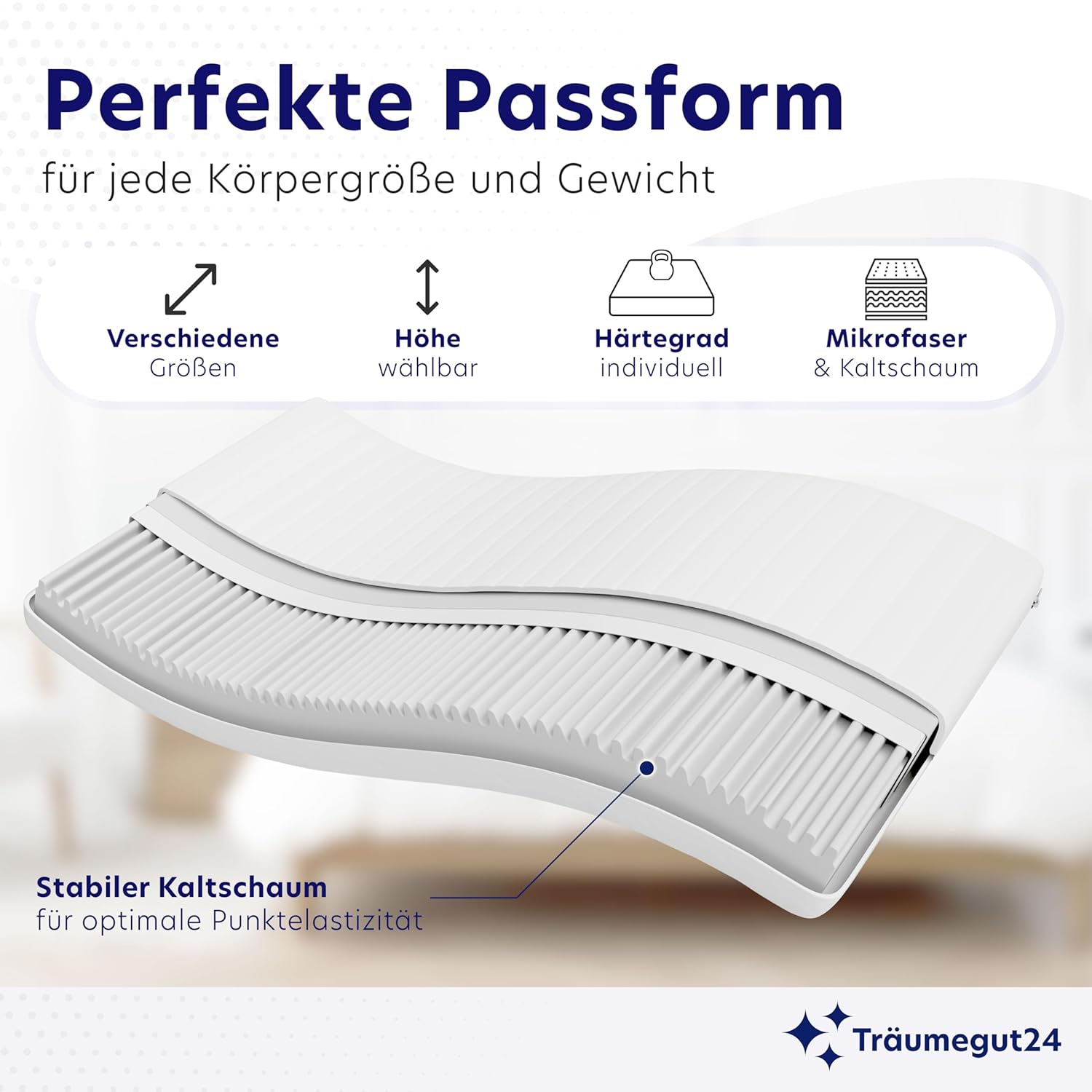 Träumegut24 Matratze 7-Zonen Kaltschaum H2/H3 12cm 160x200cm ÖkoTex