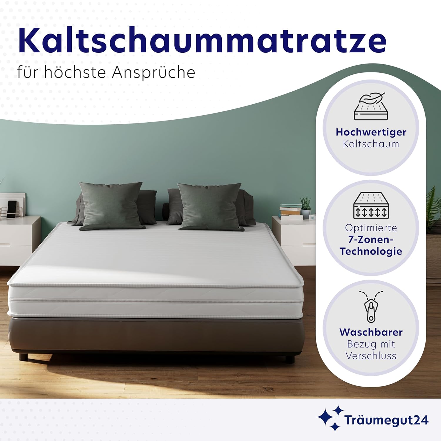 Träumegut24 Matratze 7-Zonen Kaltschaum H2/H3 19cm 160x200cm ÖkoTex