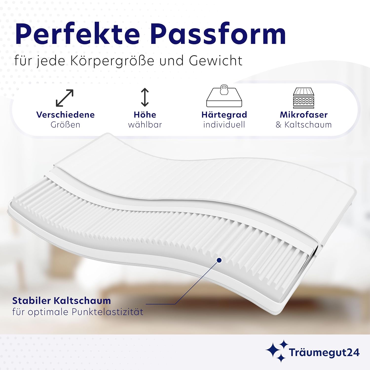 Träumegut24 Matratze 7-Zonen Kaltschaum H2/H3 19cm 160x200cm ÖkoTex