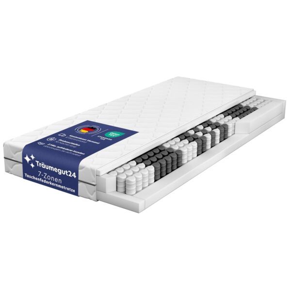 Träumegut24 Taschenfederkernmatratze 160x200 7-Zonen H2/H3 Oeko-Tex, 21 cm Höhe