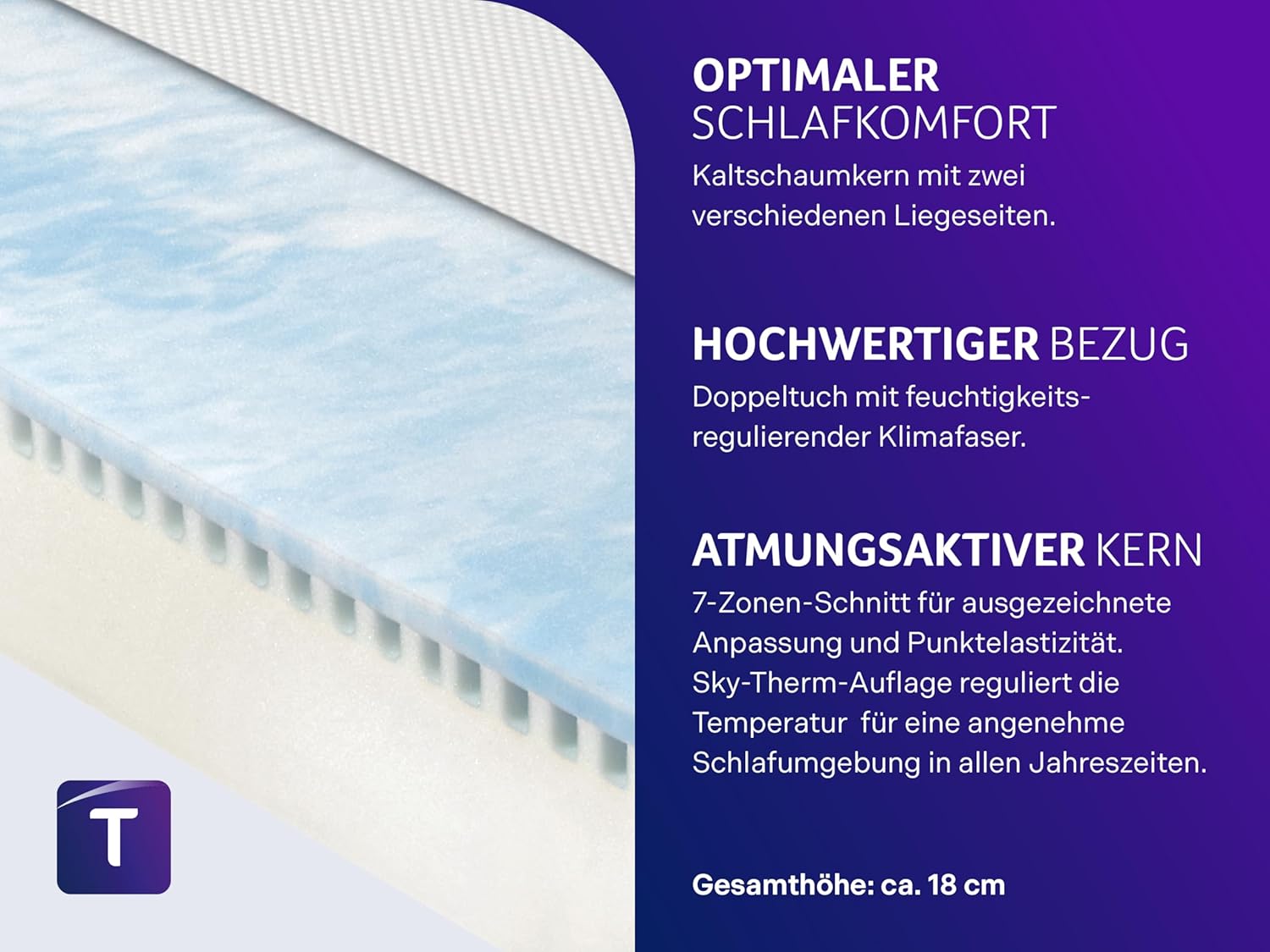 Traumnacht Matratze 7-Zonen Kaltschaum Oeko-Tex H3 140x200x19cm