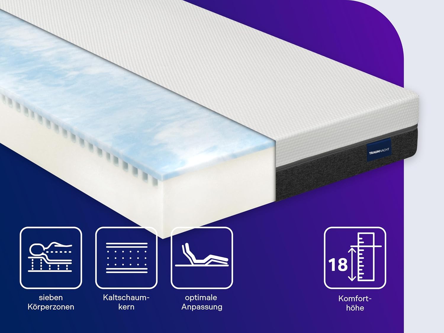 Traumnacht Matratze 7-Zonen Kaltschaum Oeko-Tex H3 140x200x19cm