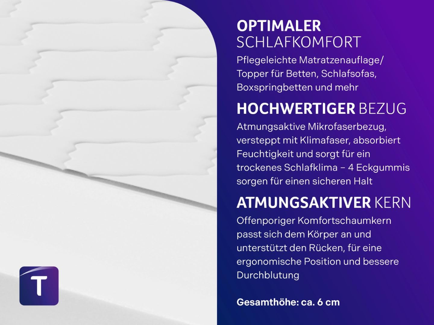 Traumnacht Matratzenauflage mit Komfortschaumkern, Oeko-Tex Zertifikat, 160x200 cm