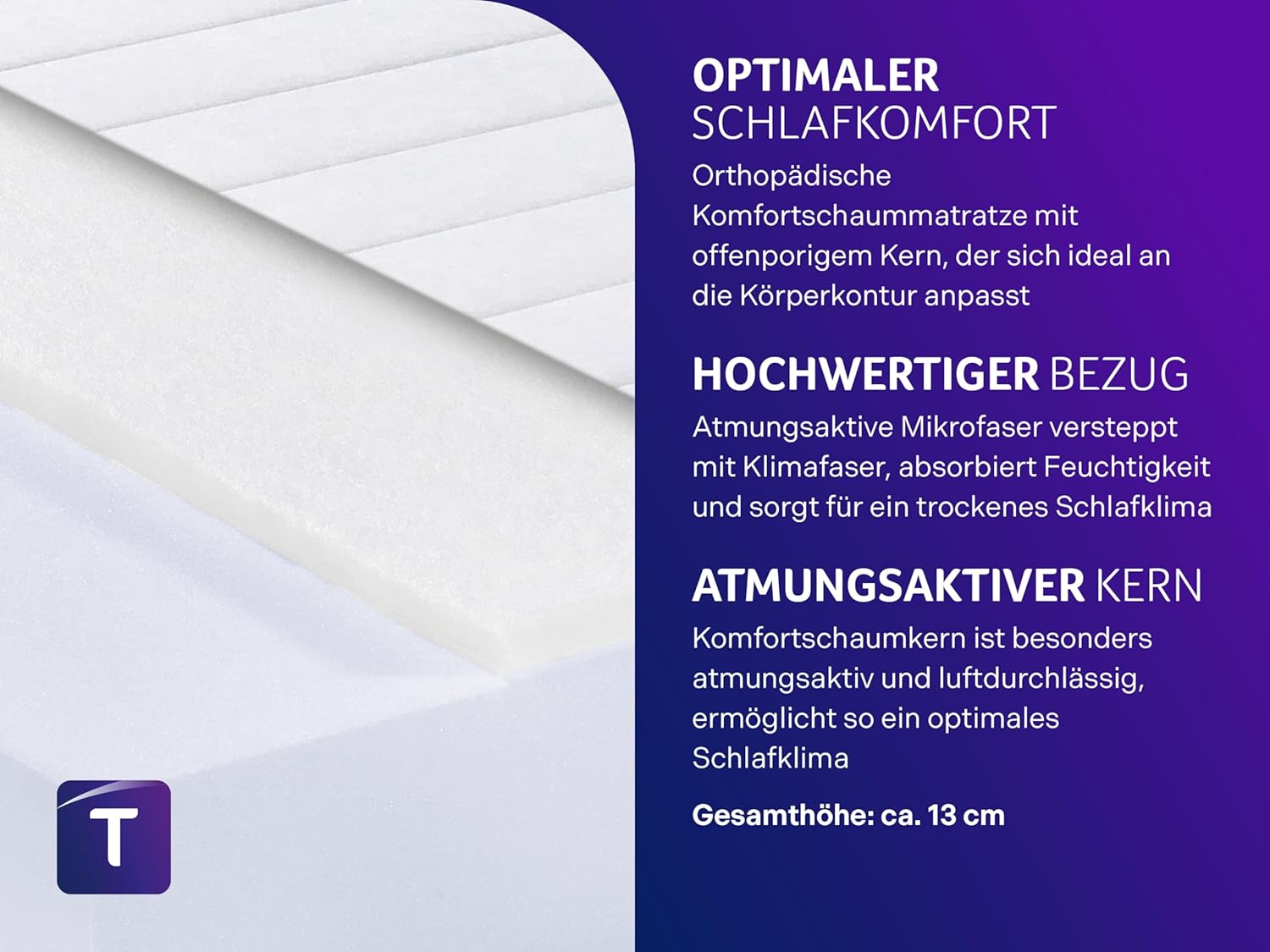 Traumnacht Rollmatratze H2 90x200cm Weiß Öko-Tex Zertifiziert Easy Comfort