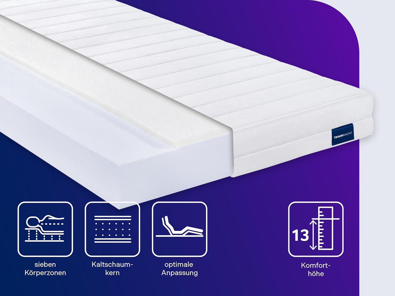 Traumnacht Rollmatratze H2 90x200cm Weiß Öko-Tex Zertifiziert Easy Comfort