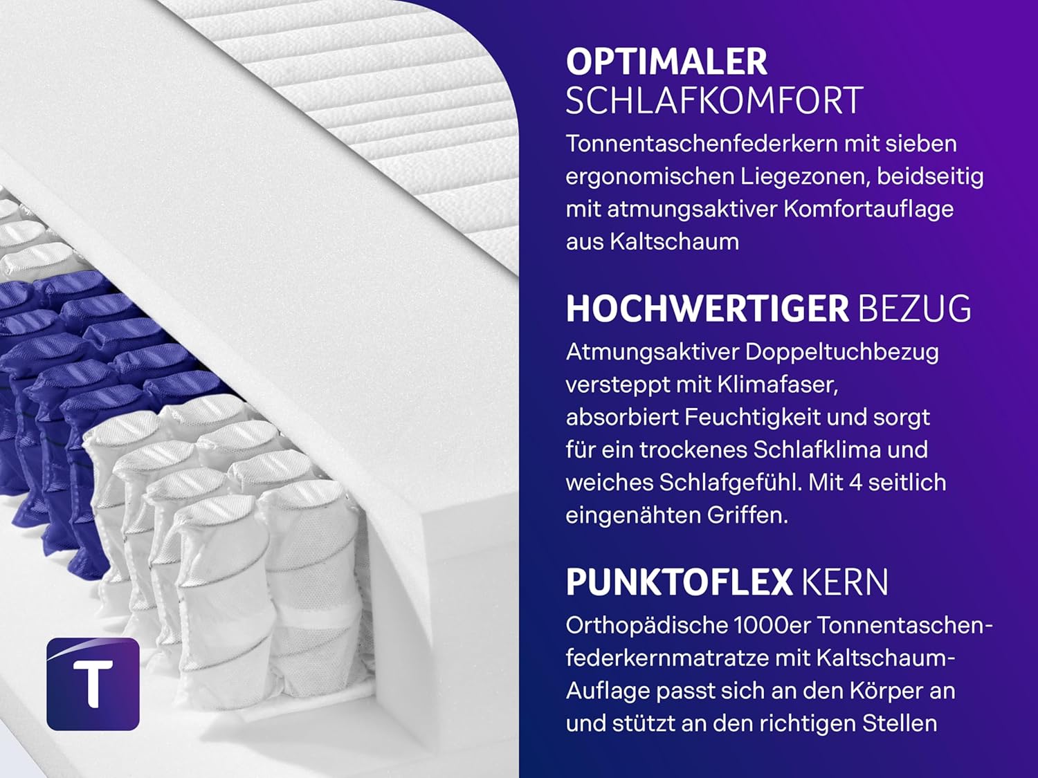 Traumnacht Taschenfederkernmatratze 1000 Federn 23 cm H3 fest Oeko-Tex