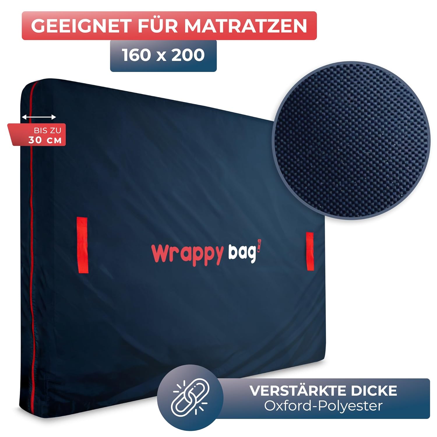 WRAPPYBAG Mattressensack 160x200 cm Wasserdicht Oxford Polyester mit 4 Tragegriffen