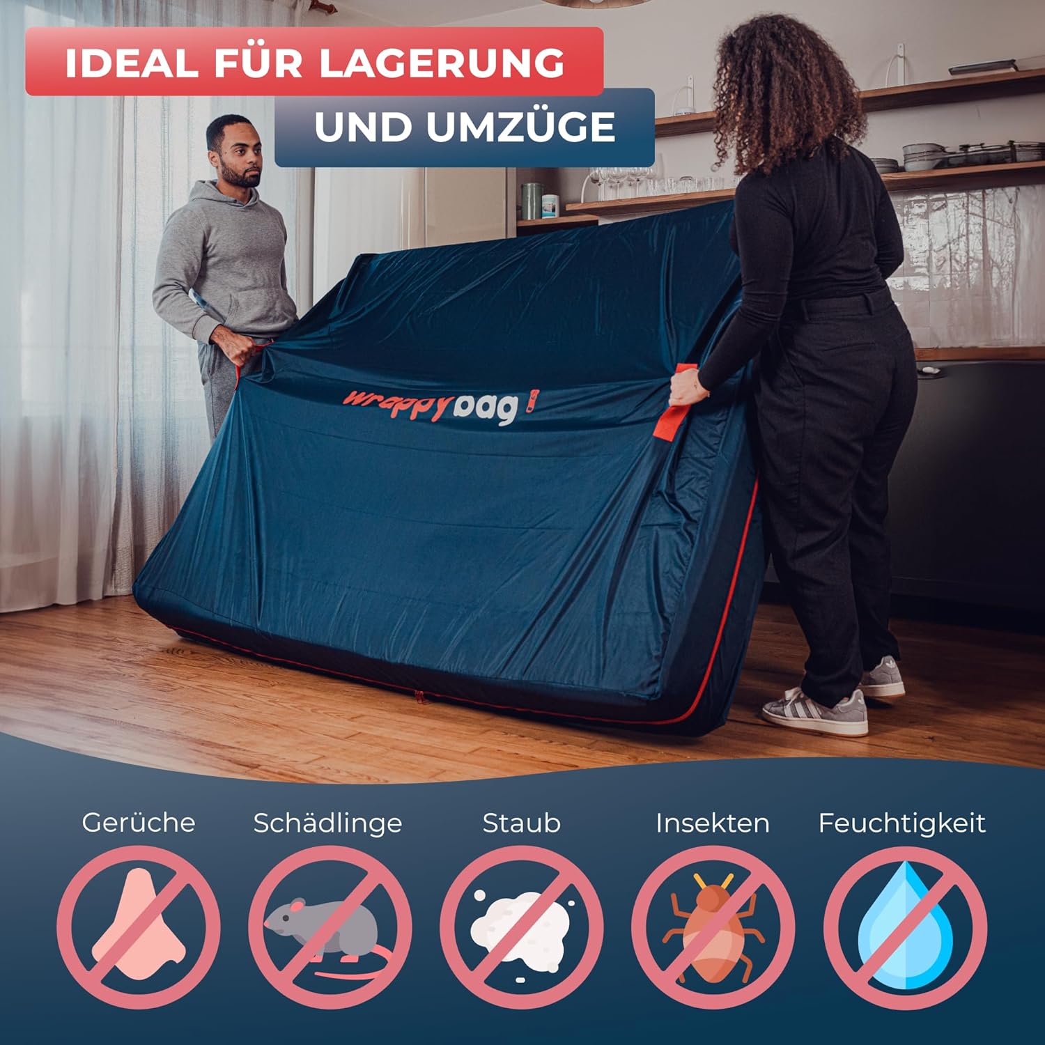 WRAPPYBAG Mattressensack 160x200 cm Wasserdicht Oxford Polyester mit 4 Tragegriffen