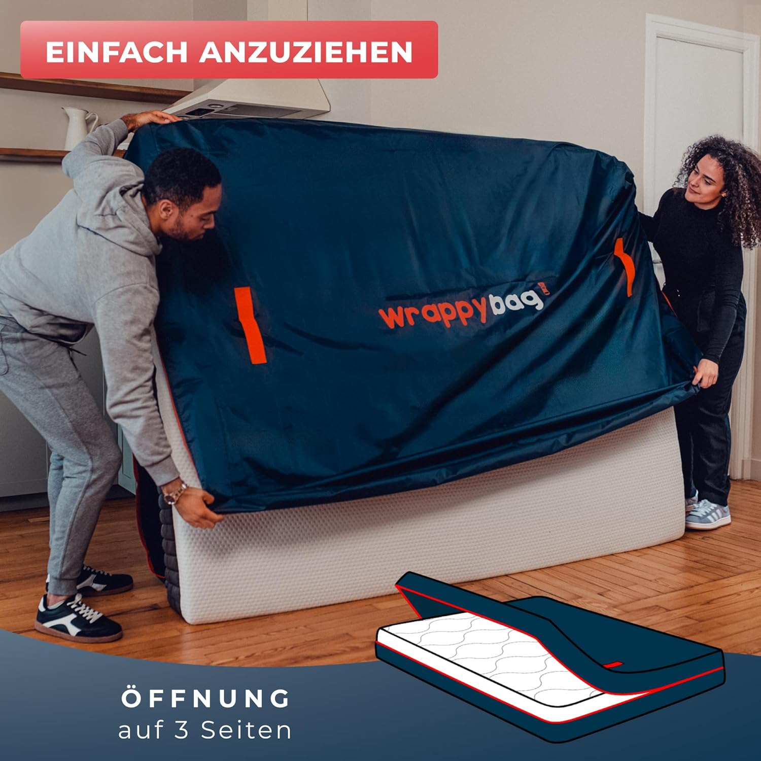 WRAPPYBAG Mattressensack 160x200 cm Wasserdicht Oxford Polyester mit 4 Tragegriffen